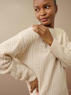 Brora Supersoft Round Neck Lambswool Aran Jumper - view 2, Ivory