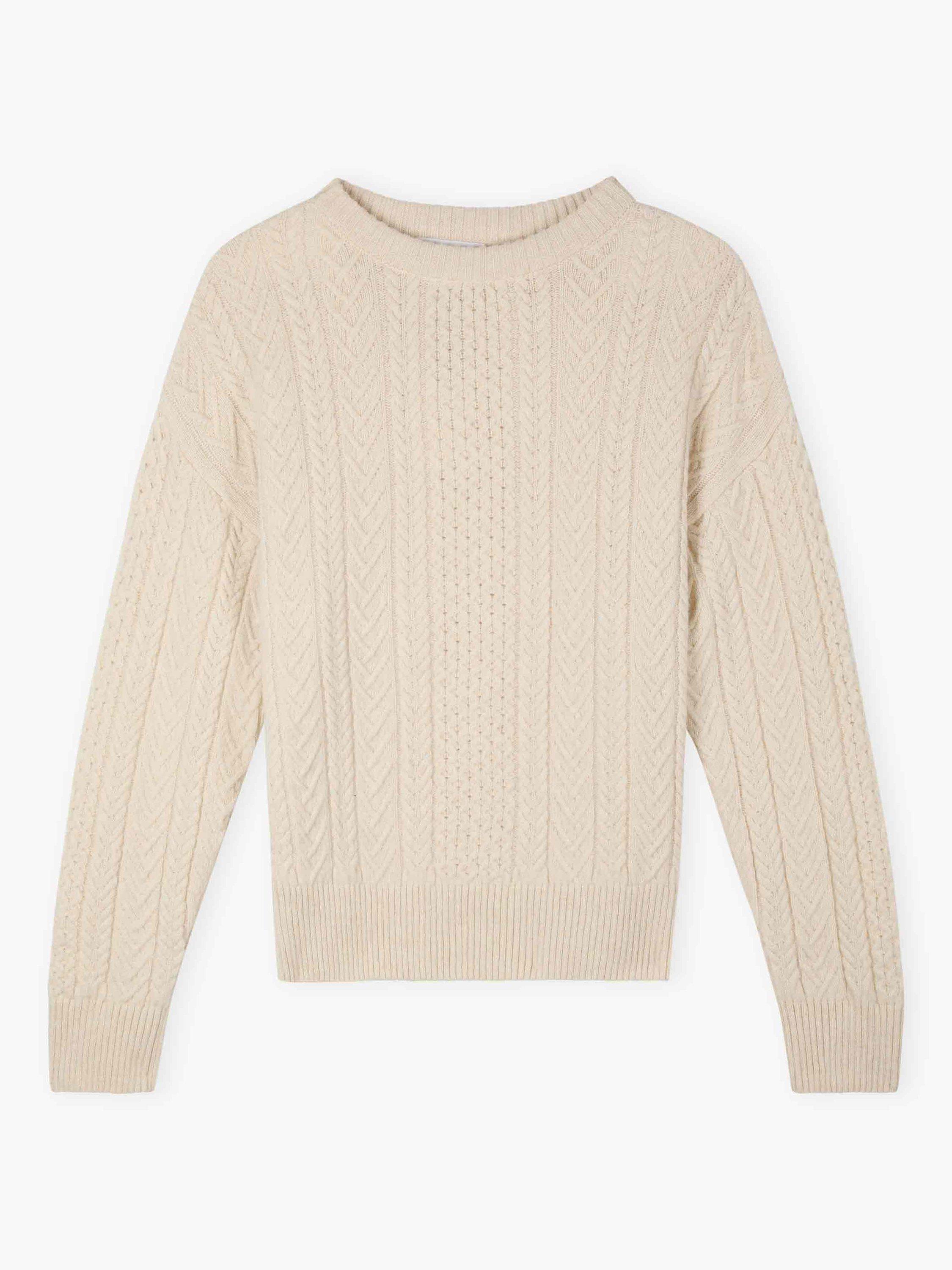 Product image 4 of 4, which shows Brora Supersoft Round Neck Lambswool Aran Jumper, Ivory, 16-18