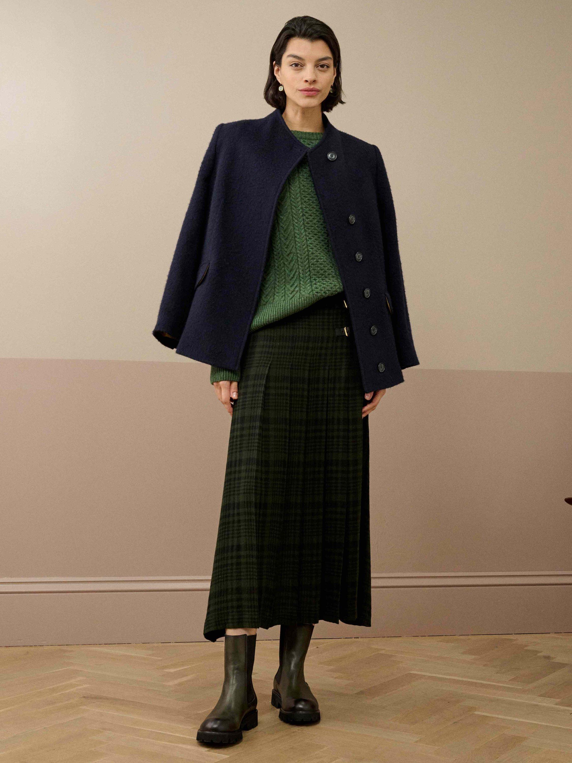 Product image 3 of 5, which shows Brora Supersoft Round Neck Lambswool Aran Jumper , Tarragon, 12-14