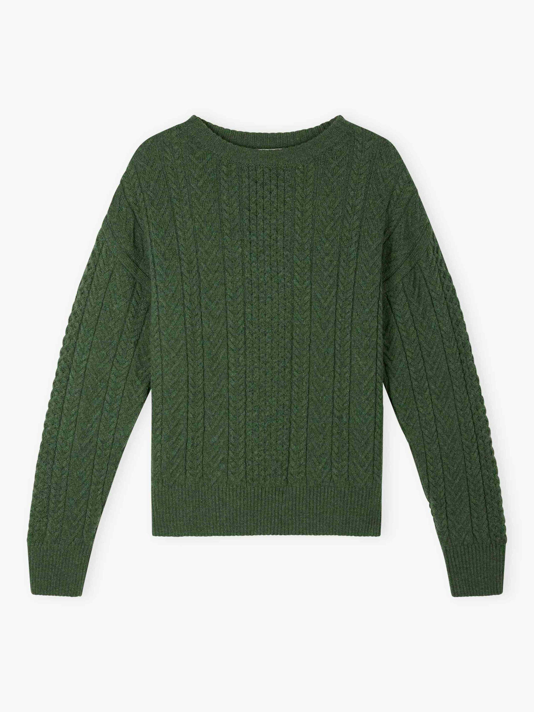Product image 5 of 5, which shows Brora Supersoft Round Neck Lambswool Aran Jumper , Tarragon, 12-14