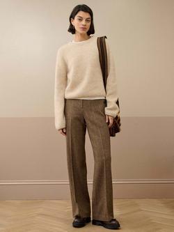 Brora Herringbone Pure Wool Trousers, Chocolate/Ash, Chocolate/Ash