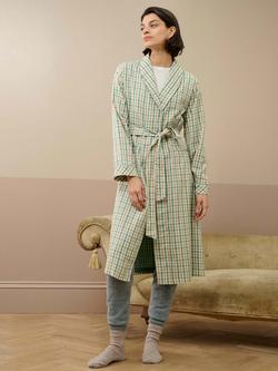 Brora Gingham Brushed Cotton Dressing Gown, Thyme/Ash, Thyme/Ash
