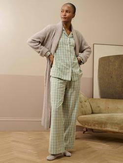 Brora Gingham Button Through Long Pyjama Set, Thyme/Ash, Thyme/Ash