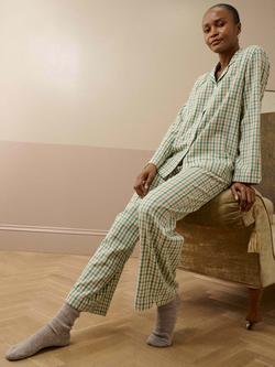 Brora Gingham Button Through Long Pyjama Set, Thyme/Ash - view 2, Thyme/Ash