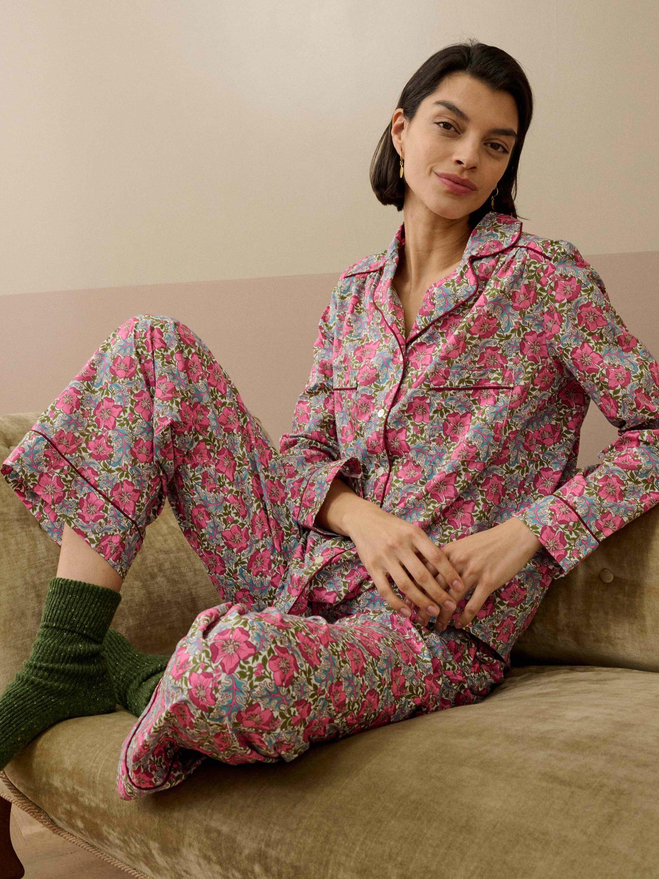 Product image 2 of 5, which shows Brora Liberty Button Through Long Pyjama Set, Peony Bloom, 12-14