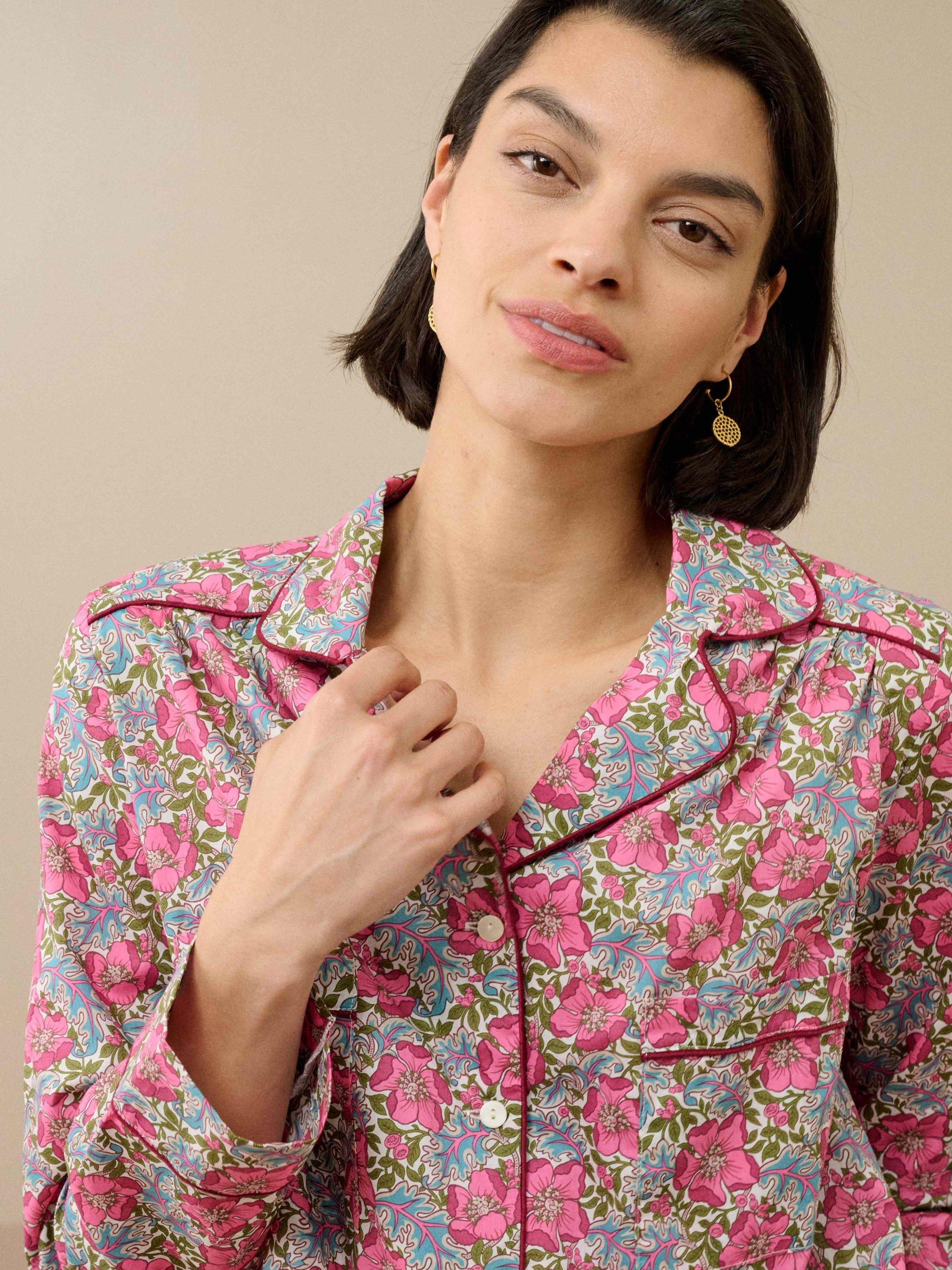 Product image 4 of 5, which shows Brora Liberty Button Through Long Pyjama Set, Peony Bloom, 12-14