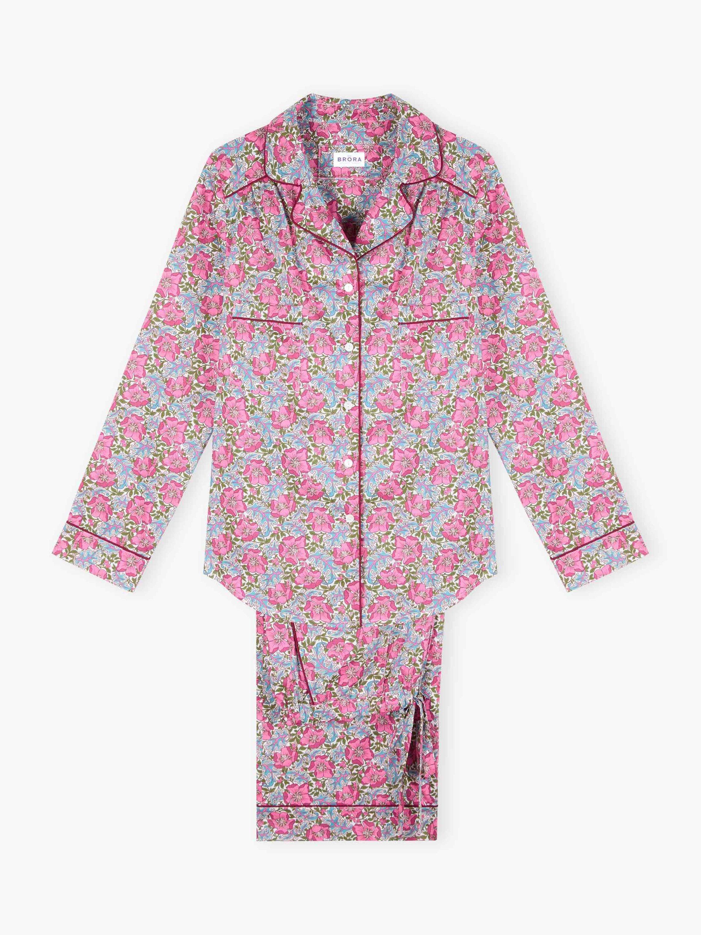 Product image 5 of 5, which shows Brora Liberty Button Through Long Pyjama Set, Peony Bloom, 12-14
