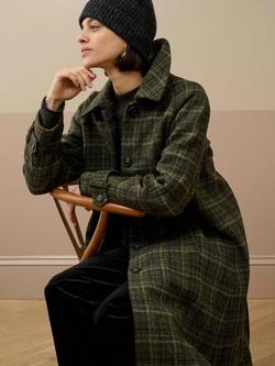 Brora Harris Tweed Check Pure Wool Coat, Forest - view 2, Forest