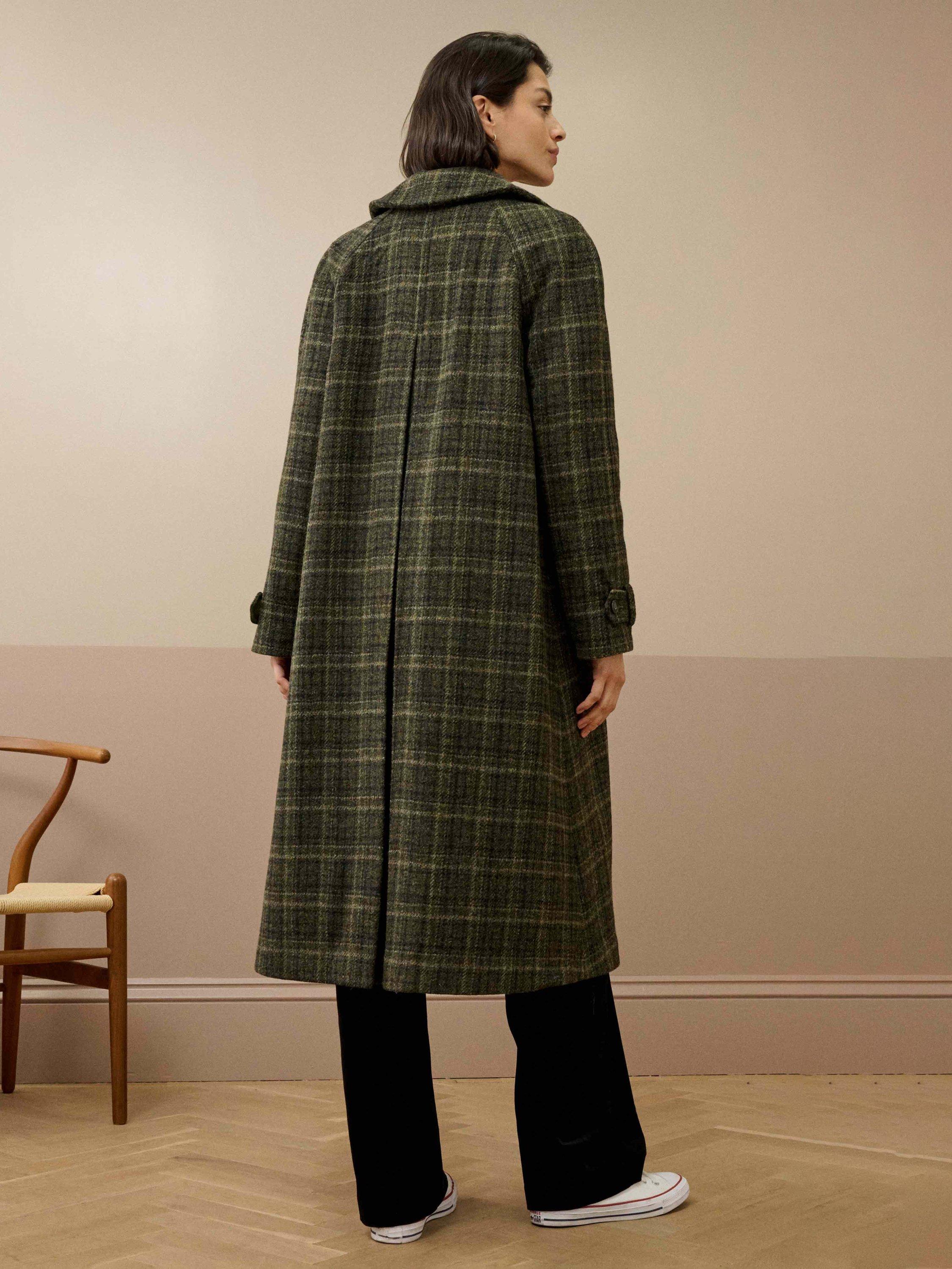 Product image 4 of 5, which shows Brora Harris Tweed Check Pure Wool Coat, Forest, 6