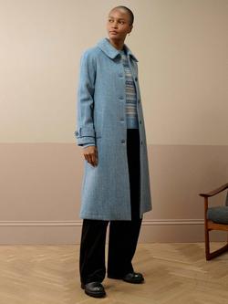 Brora Harris Tweed Herringbone Pure Wool Coat, Sky, Sky