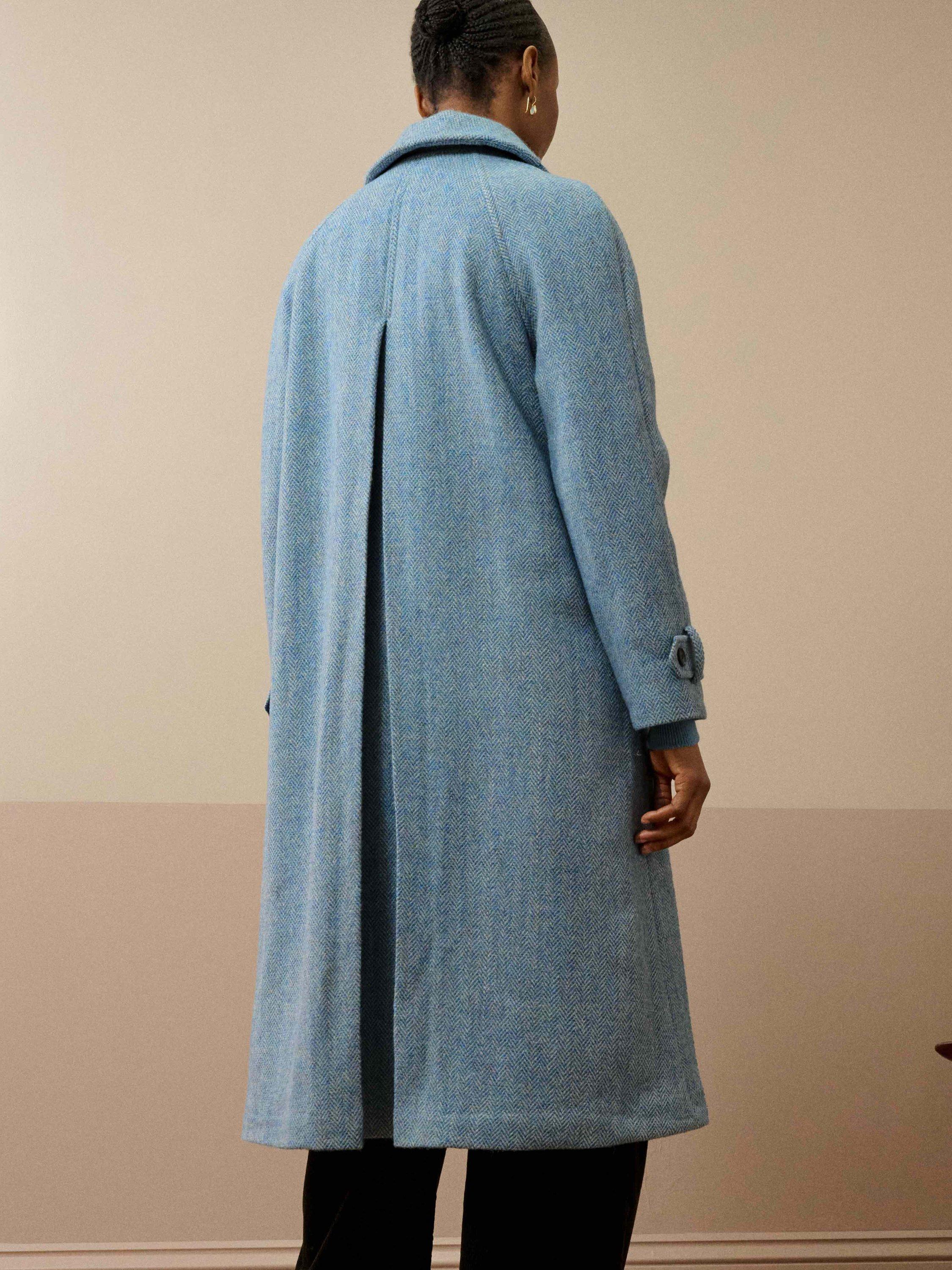 Product image 4 of 5, which shows Brora Harris Tweed Herringbone Pure Wool Coat, Sky, 12