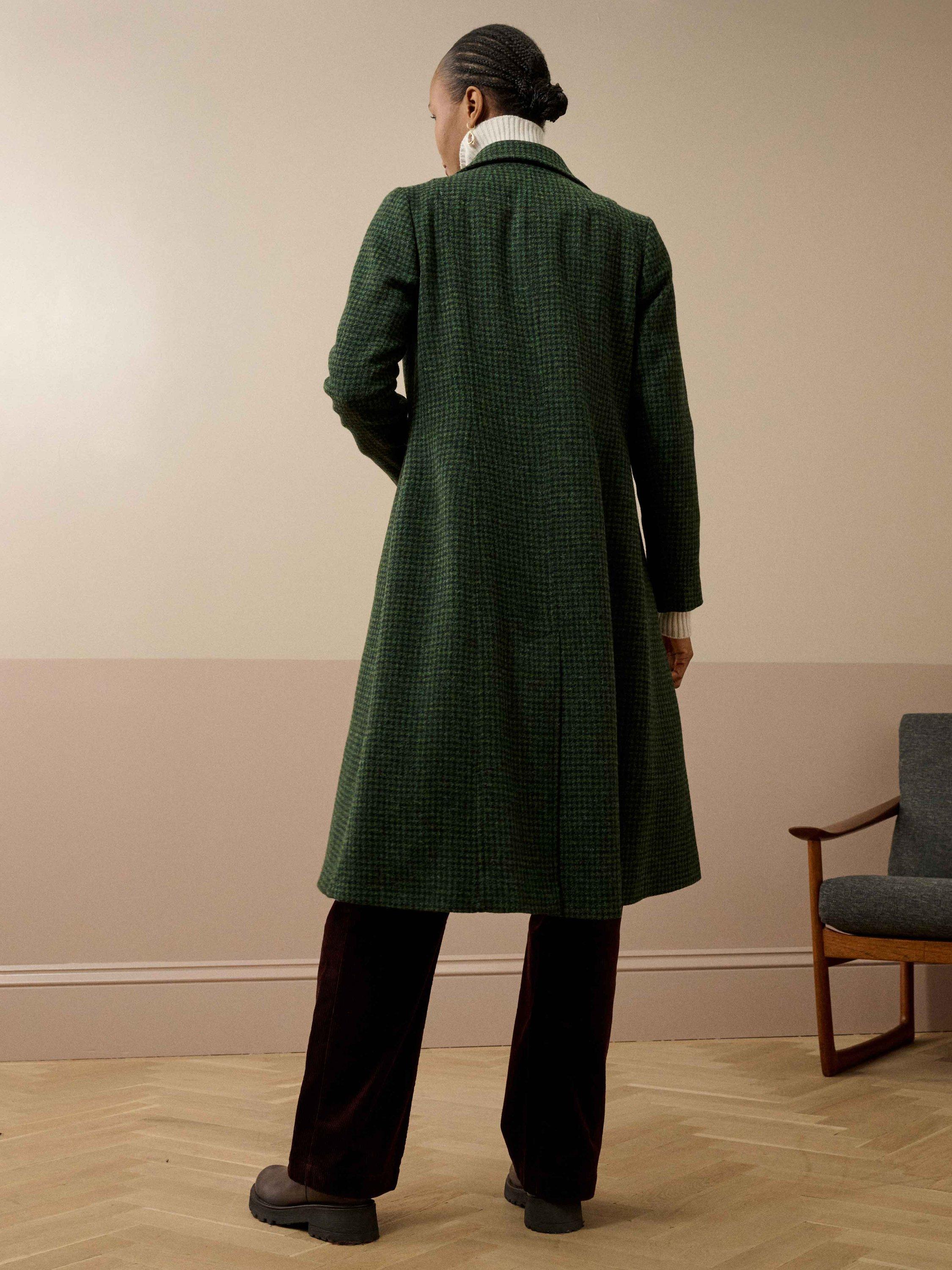 Product image 4 of 5, which shows Brora Double Breasted Houndstooth Wool Overcoat, Navy/Pine, 12