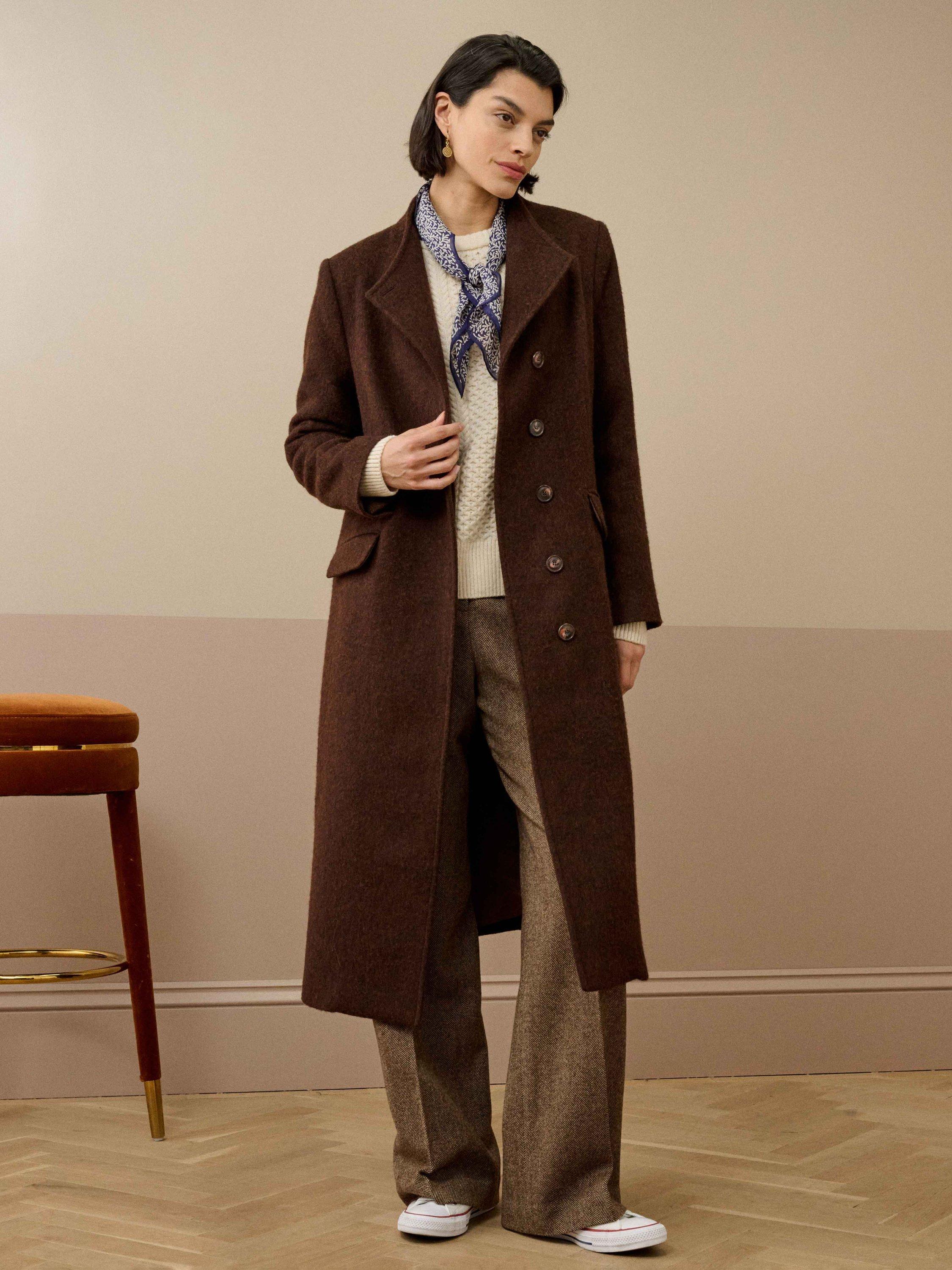 Product image 1 of 4, which shows Brora Longline Pure Merino Wool Coat, Chocolate, 6