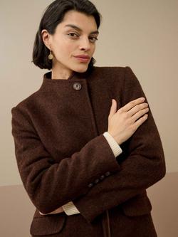 Brora Longline Pure Merino Wool Coat, Chocolate - view 2, Chocolate