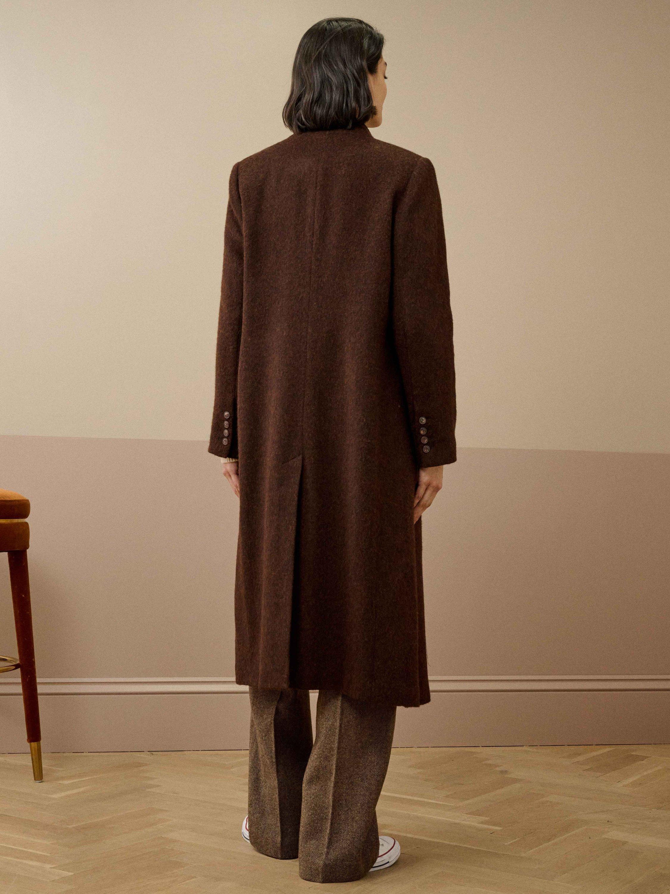 Product image 3 of 4, which shows Brora Longline Pure Merino Wool Coat, Chocolate, 6