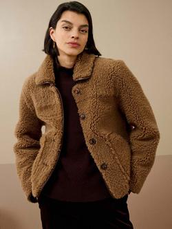 Brora Buttoned Long Sleeve Tailored Sheepskin Jacket - view 2, Honey
