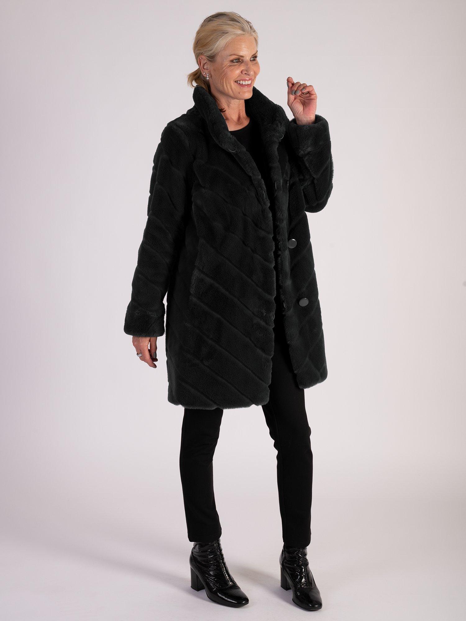 Product image 7 of 8, which shows chesca Reverseible Faux Fur Coat, Black, 10-12