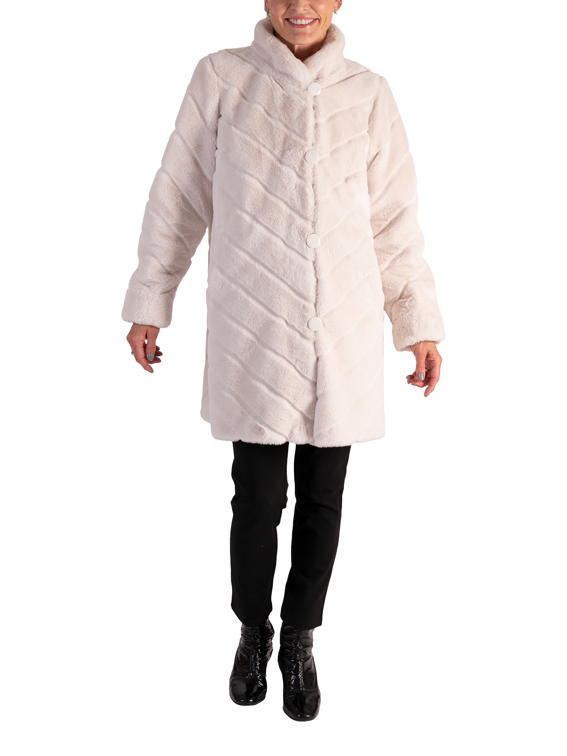 Product image 5 of 9, which shows chesca Reverseible Faux Fur Coat, Ecru, 10-12
