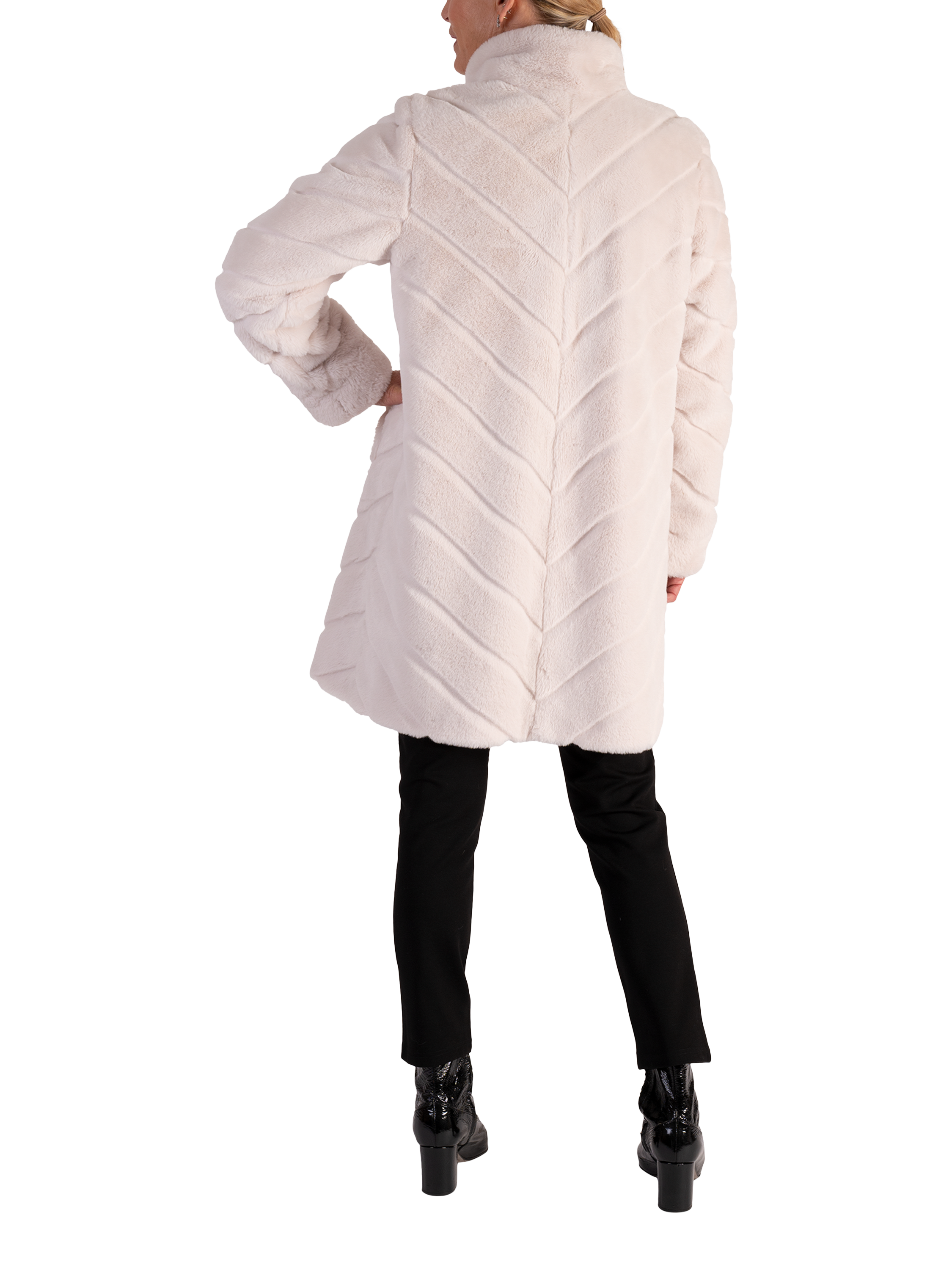 Product image 6 of 9, which shows chesca Reverseible Faux Fur Coat, Ecru, 10-12