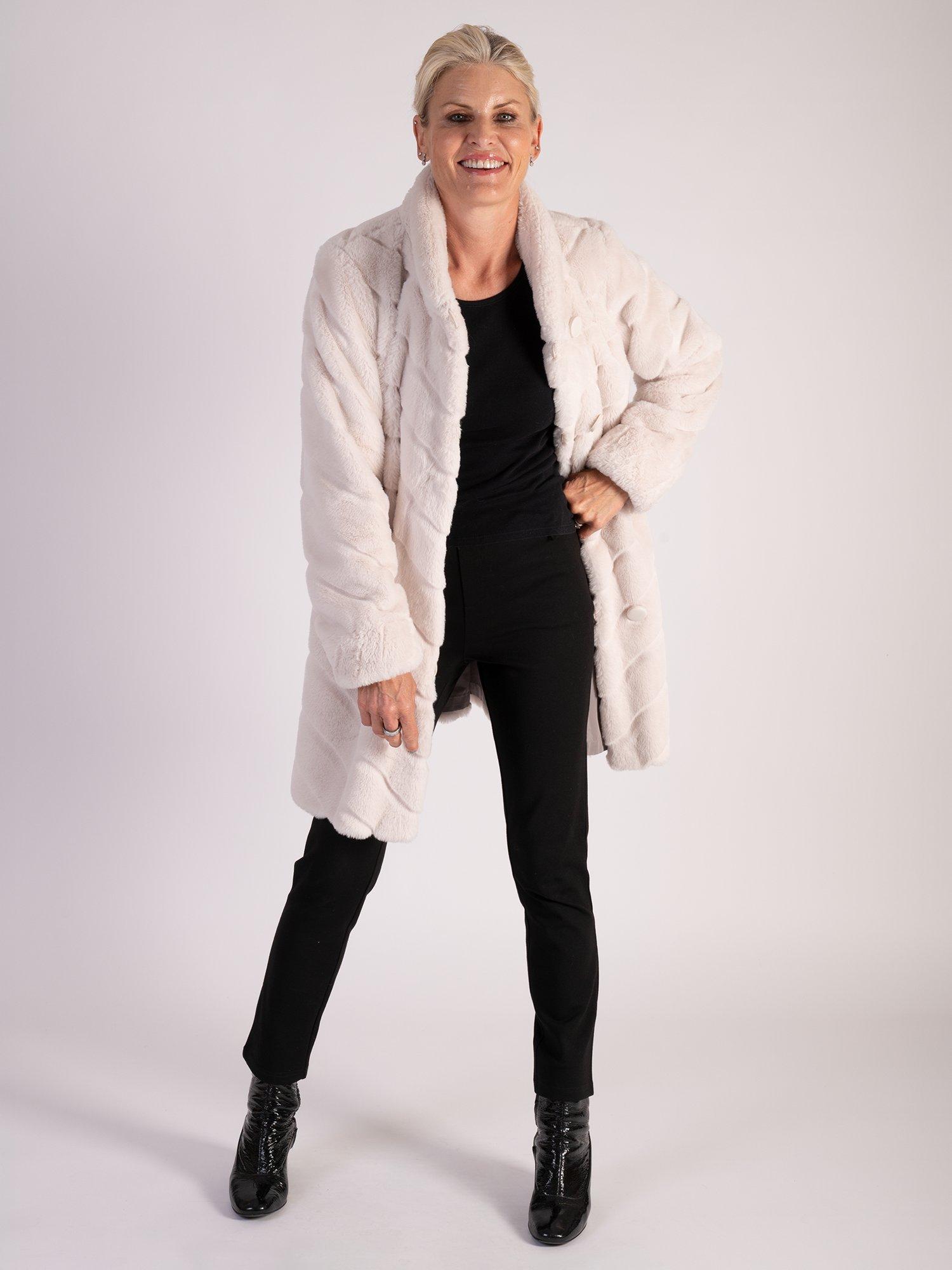 Product image 7 of 9, which shows chesca Reverseible Faux Fur Coat, Ecru, 10-12