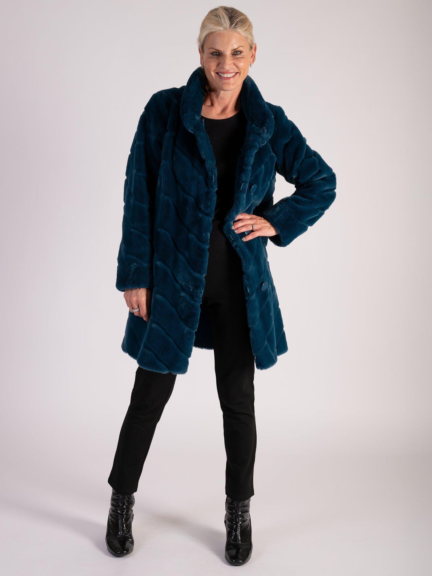Product image 7 of 9, which shows chesca Reverseible Faux Fur Coat, Teal, 10-12