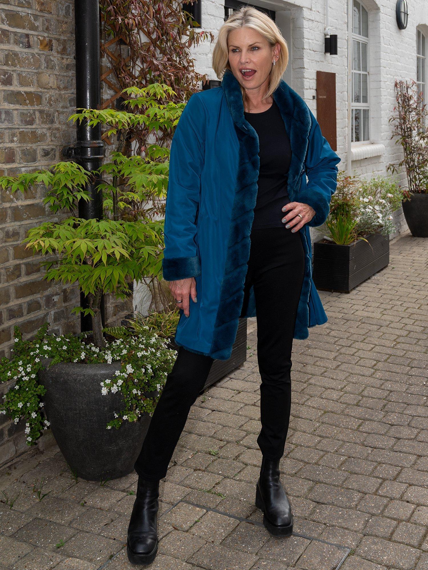 Product image 9 of 9, which shows chesca Reverseible Faux Fur Coat, Teal, 10-12