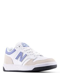 New Balance Kids' 480 Leather Lace Up Trainers, White/Blue - view 2, White/Blue