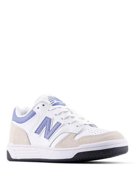 New Balance Kids' 480 Leather Lace Up Trainers, White/Blue - view 2, White/Blue
