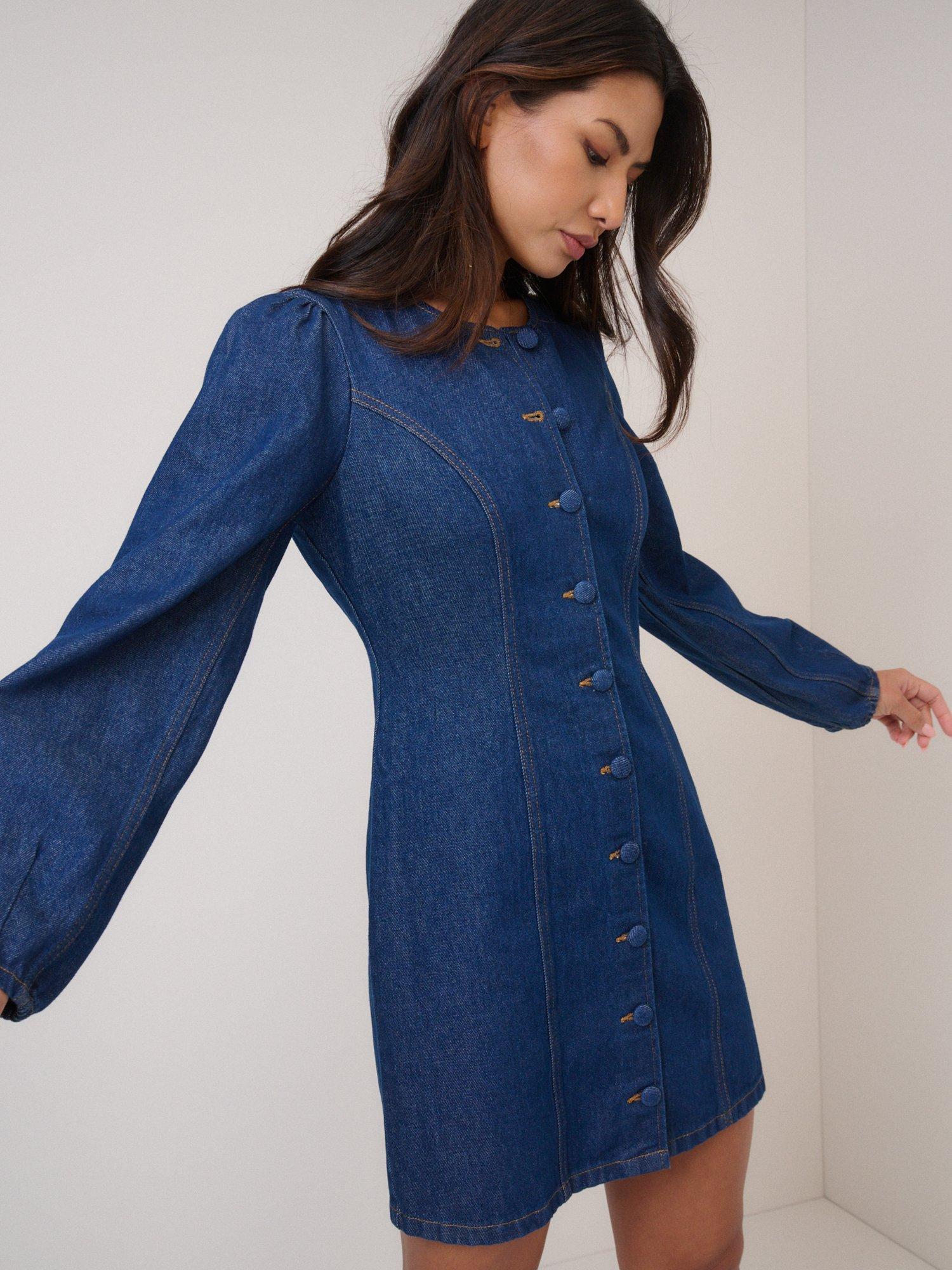 Product image 1 of 5, which shows Nobody's Child Denim Shift Mini Dress, Blue, 6