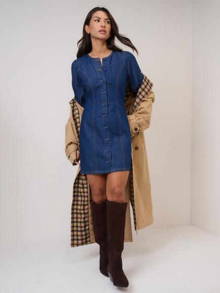 Nobody's Child Denim Shift Mini Dress, Blue - view 2, Blue
