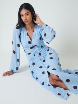 Nobody's Child Luna Polka Dot Midi Dress containing LENZING™ ECOVERO™ Viscose, Blue - view 2, Blue