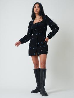 Nobody's Child Memphis Floral Embroidered Corduroy Mini Dress, Black, Black
