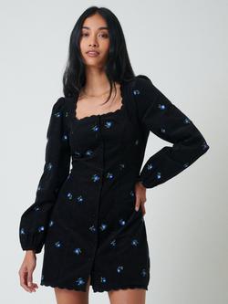 Nobody's Child Memphis Floral Embroidered Corduroy Mini Dress, Black - view 2, Black