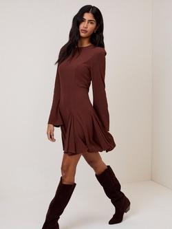 Nobody's Child Paris Flare Sleeve Mini Dress, Brown - view 2, Brown