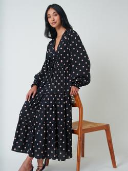 Nobody's Child Petite Sofia Polka Dot Midi Dress containing LENZING™ ECOVERO™ Viscose, Black/Pink - view 2, Black/Pink