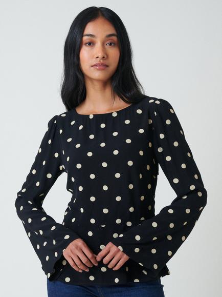 Nobody's Child Eva Polka Dot Top containing LENZING™ ECOVERO™ Viscose, Black, Black