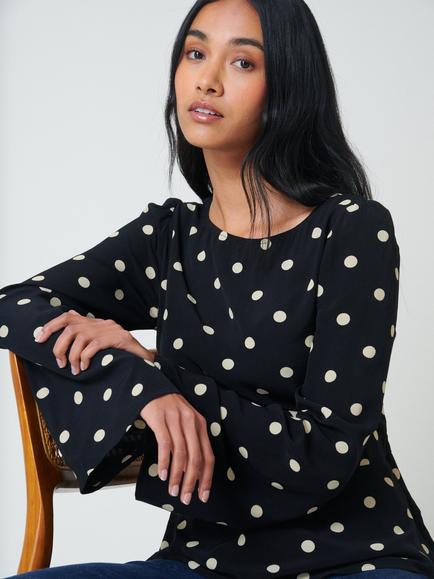 Nobody's Child Eva Polka Dot Top containing LENZING™ ECOVERO™ Viscose, Black - view 2, Black