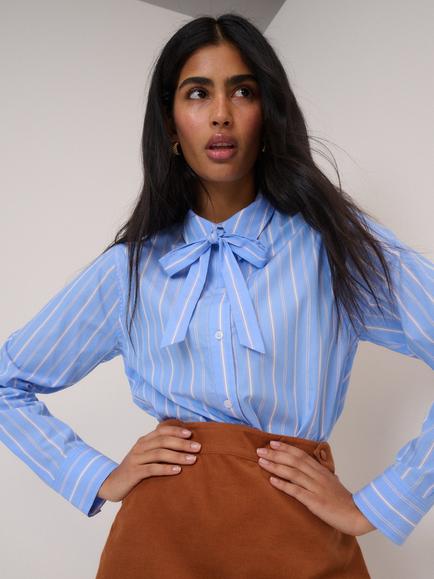 Nobody's Child Hepburn Cotton Stripe Shirt, Blue/White, Blue/White