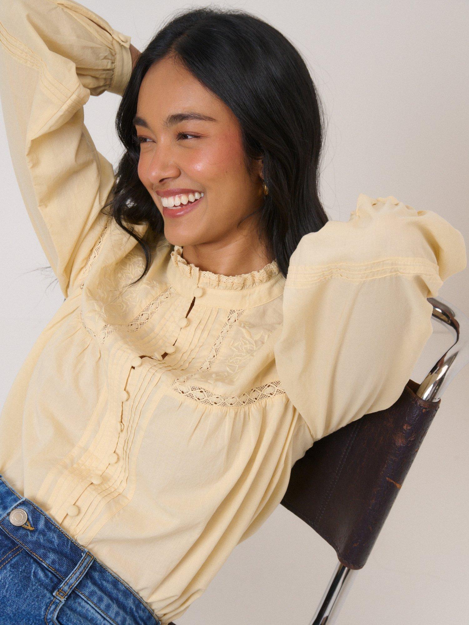 Nobody's Child Jones Pintuck Lace Shirt, Yellow