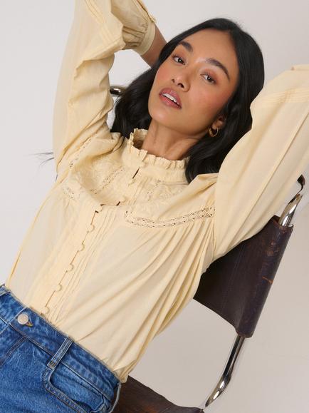 Nobody's Child Jones Pintuck Lace Shirt, Yellow