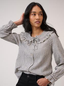 Nobody's Child Lawrence Ruffle Collar Check Blouse containing LENZING™ ECOVERO™ Viscose, White - view 2, White