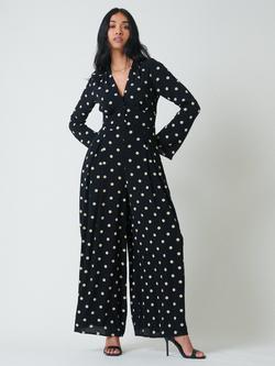 Nobody's Child Valencia Polka Dot Wide Leg Jumpsuit containing LENZING™ ECOVERO™ Viscose, Black/White, Black/White