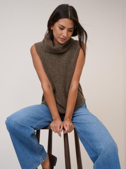 Nobody's Child Roll Neck Knit Vest, Brown - view 2, Brown