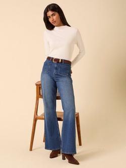 Nobody's Child Highbury Pocket Front Flared Jeans, Blue - view 2, Blue