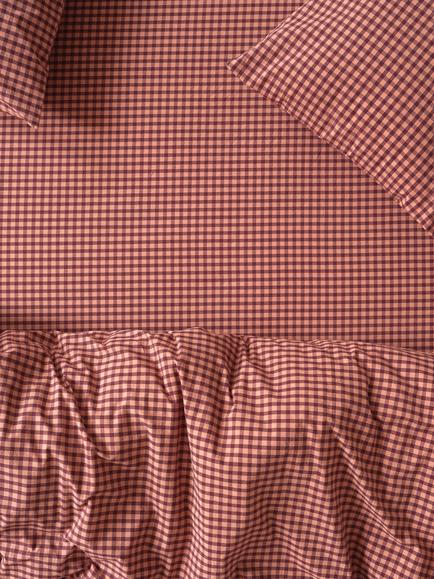 Piglet in Bed Washed Cotton Percale Gingham Fitted Sheet, Fig/Blush Pink