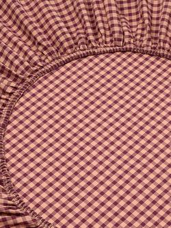 Piglet in Bed Washed Cotton Percale Gingham Fitted Sheet - view 2, Fig/Blush Pink