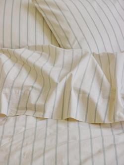 Piglet in Bed Washed Cotton Percale Slumber Stripe Flat Sheet, Mellow Green