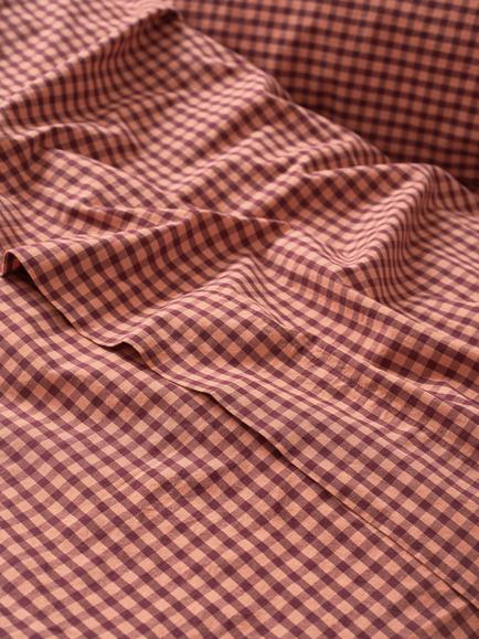 Piglet in Bed Washed Cotton Percale Gingham Flat Sheet, Fig/Blush Pink