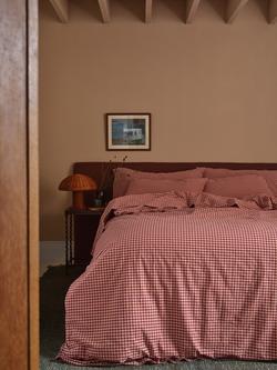 Piglet in Bed Gingham Washed Cotton Bedding, Fig/Blush Pink - view 2, Fig/Blush Pink