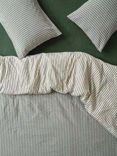 Piglet in Bed Textured Stripe Cotton Bedding, Spruce Green, Single